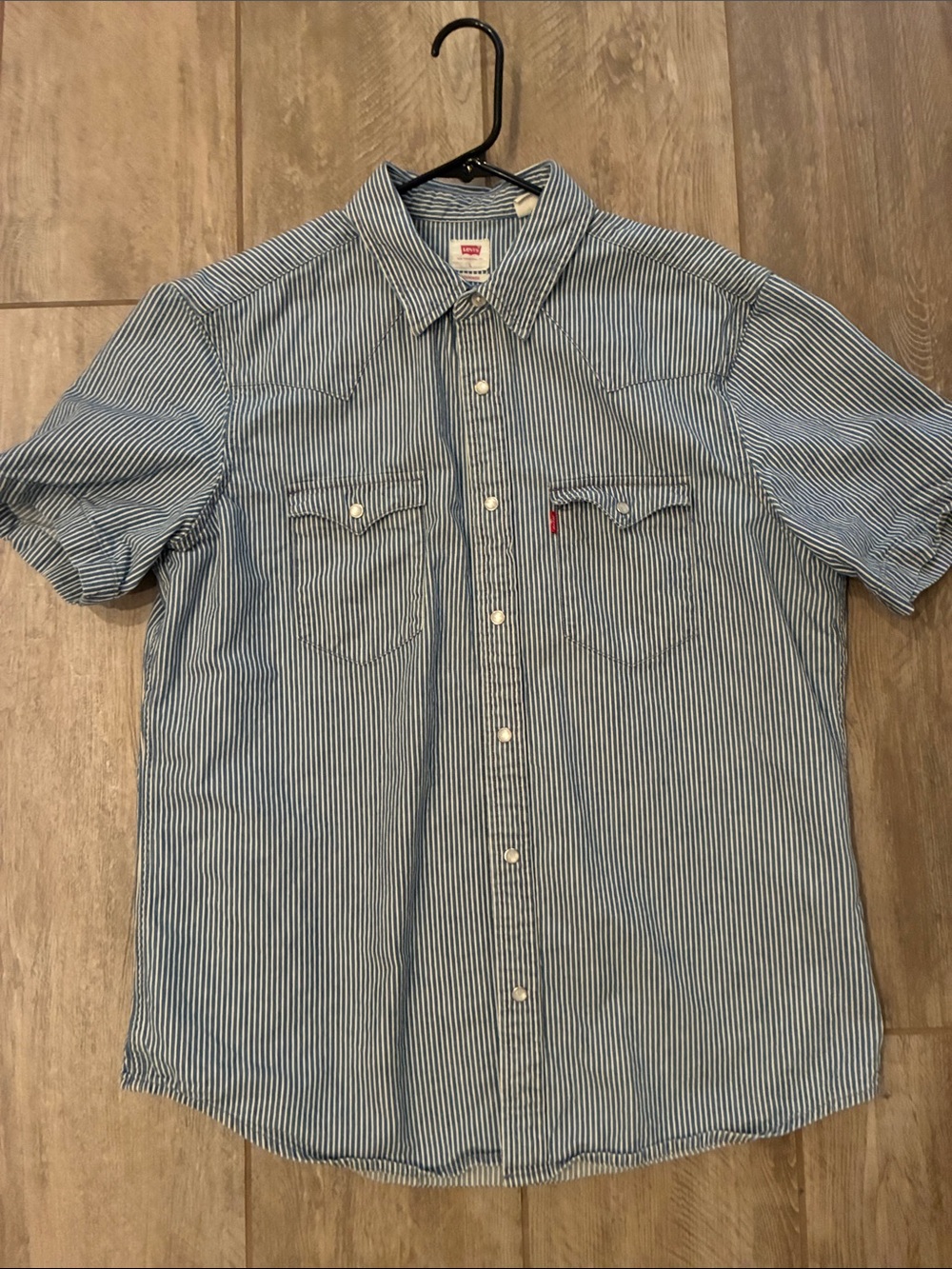 Levi's Blue and White Striped Short-Sleeve Button Down Shirt